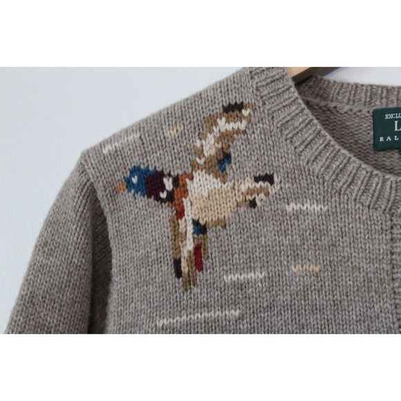 Lauren Ralph Lauren Lambswool Cardigan Hand Knit Mallard Duck Hunting M H13900 - Picture 5 of 11